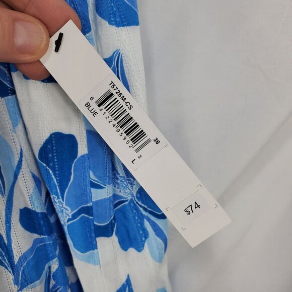 Clover And Sloane Women's Blue Fit & Flare Dress Floral Ruffle Size L (C-7) - Picture 10 of 13